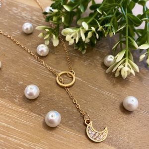 Moon lariat necklace gold
